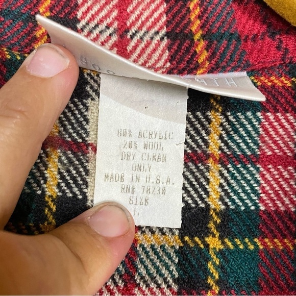 Vintage Christmas plaid red green distressed button up long sleeve shirt large - Picture 2 of 7